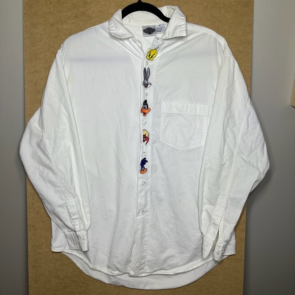 ACME Vintage White Looney Tunes Casual Button Down Shirt Size Medium - Picture 1 of 9
